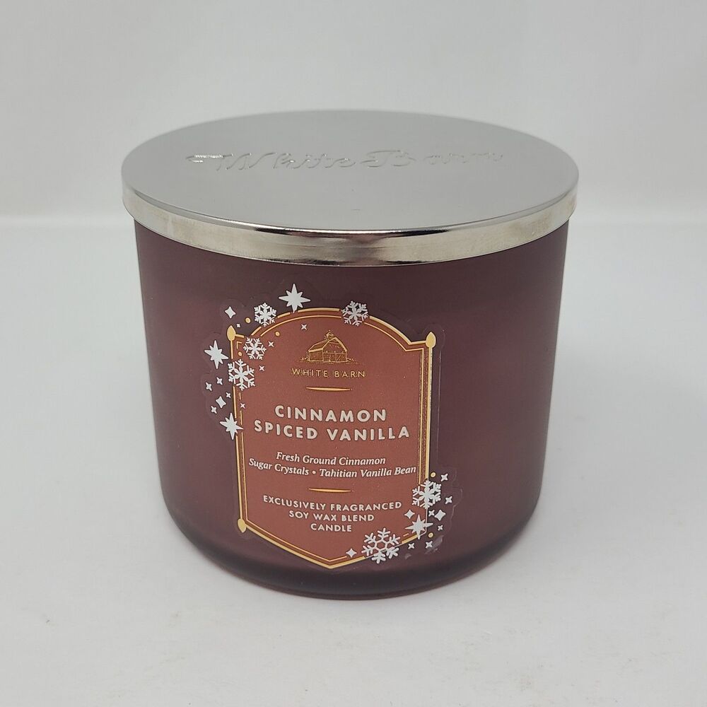 Bath and Body Works White Barn Cinnamon Spiced Vanilla  3 Wick Candle 14.5oz New